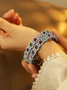 Rubans Rhodium-Plated Multicolor Cubic Zirconia Studded Premium Bangles