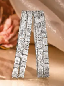 Rubans Set of 4 Rhodium-Plated Silver-Tone Cubic Zirconia Studded Premium Bangles