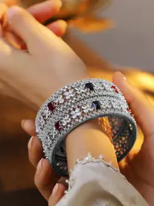 Rubans Rhodium-Plated Multicolor Cubic Zirconia Studded Premium Bangles