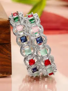 Rubans Rhodium-Plated Multicolor Cubic Zirconia Studded Premium Bangles
