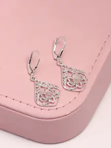 LeCalla 925 Sterling Silver-Plated Moonstone Studded Filigree Lotus Drop Earrings