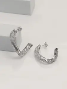 LeCalla Sterling Silver Plated Contemporary Shaped Drop Earrings