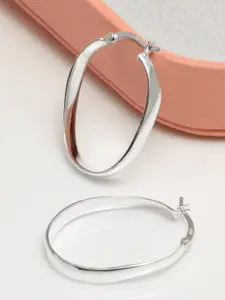 LeCalla Sterling Silver Plated Contemporary Shaped Hoop Earrings