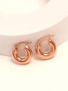 LeCalla Sterling Silver Rose Gold Plated Contemporary Shaped Hoop Earrings