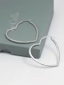 LeCalla 925 Sterling Silver-Plated Heart Shaped Hoop Earrings