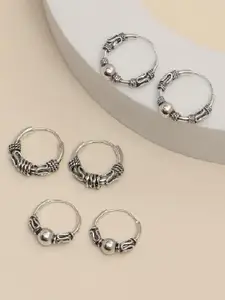 LeCalla 925 Sterling Silver Rhodium-Plated Set Of 3 Circular Shaped Hoop Earrings