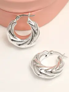 LeCalla 925 Sterling Silver-Plated Textured Circular Hoop Earrings