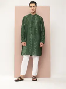 See Designs Men Embroidered Sequinned Chanderi Silk Kurta with Pyjamas
