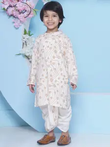 Sethukrishna Boys Geometric Printed Band Collar Straight Kurta With Dhoti Pant
