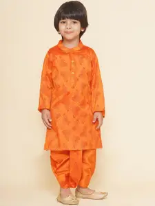 Sethukrishna Boys Geometric Printed Band Collar Straight Kurta With Dhoti Pant