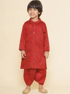 Sethukrishna Boys Geometric Printed Band Collar Straight Kurta With Dhoti Pant