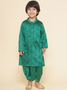 Sethukrishna Boys Geometric Printed Band Collar Straight Kurta With Dhoti Pant