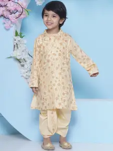 Sethukrishna Boys Geometric Printed Band Collar Straight Kurta With Dhoti Pant