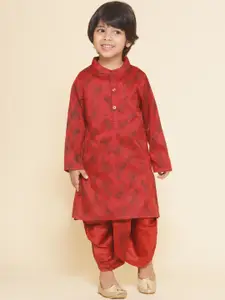 Sethukrishna Boys Geometric Printed Band Collar Straight Kurta With Dhoti Pant