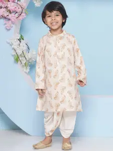 Sethukrishna Boys Geometric Printed Band Collar Straight Kurta With Dhoti Pant