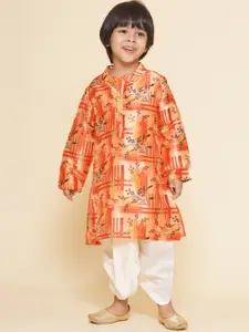 Sethukrishna Boys Floral Printed Band Collar Straight Kurta