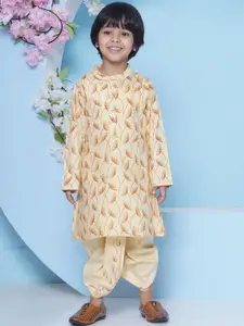 Sethukrishna Boys Floral Printed Band Collar Straight Kurta With Dhoti Pant