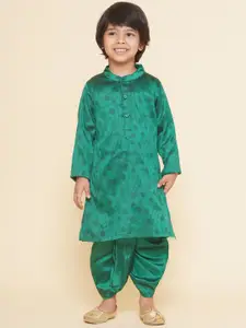 Sethukrishna Boys Geometric Printed Band Collar Straight Kurta With Dhoti Pant