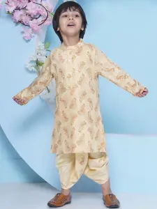 Sethukrishna Boys Geometric Printed Band Collar Straight Kurta With Dhoti Pant