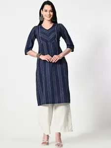 BAESD Geometric Woven Design V-Neck A-Line Kurta