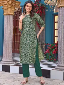 BAESD Floral Woven Design Keyhole Neck Straight Kurta