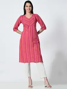 BAESD Striped V-Neck Straight Kurtas