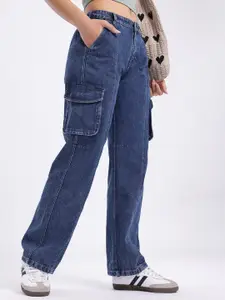 glitchez Women Panelled Straight Fit Cargo Style Jeans