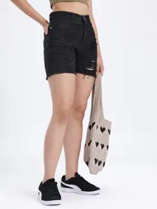 glitchez Women Ripped High-Rise Denim Shorts