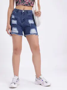 glitchez Women Ripped Slim Fit Frayed Denim Shorts