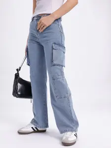 glitchez Women Panelled Wide Leg Cargo Style Jeans