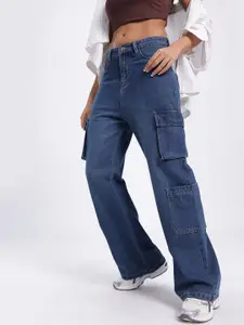glitchez Women Mid-Rise Cargo-Style Relaxed Fit Jeans