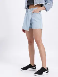 glitchez Wrap-Style Mini Denim Skorts