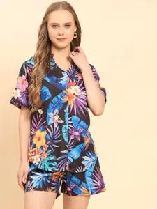 Moda Rapido Floral Printed Mandarin Collar Shirt With Shorts