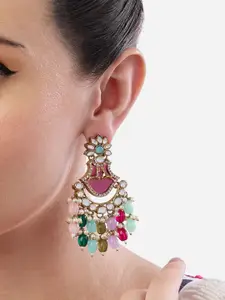 Zaveri Pearls Gold-Plated Artificial Stones Studded and Beaded Contemporary Drop Earrings