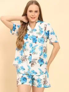 Moda Rapido Floral Printed Mandarin Collar Shirt With Shorts