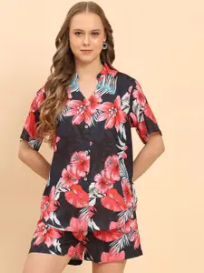 Moda Rapido Floral Printed Mandarin Collar Shirt With Shorts