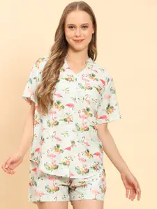 Moda Rapido Floral Printed Mandarin Collar Shirt With Shorts