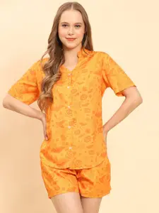 Moda Rapido Conversational Printed Mandarin Collar Shirt With Shorts