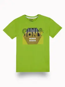 Gini and Jony Boys Typography Printed Round Neck Cotton T-shirt