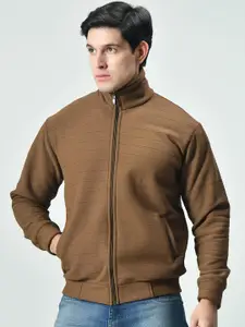 BAESD Men Mock Collar Self Design Woollen Casual Lightweight Bomber Jacket