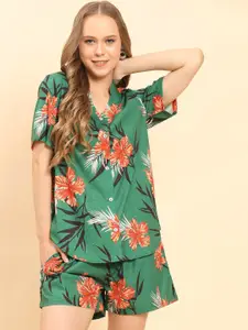 Moda Rapido Floral Printed Mandarin Collar Shirt With Shorts