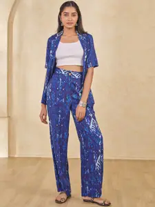 Global Desi Printed Pure Cotton Top And Jacket With Trousers