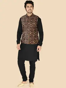 Ethniks Neu-Ron Mandarin Collar Velvet Straight Kurta With Churidar