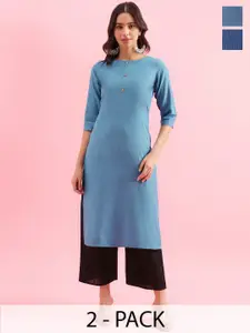 KALINI Selection Of 2 Round Neck Straight Kurtas
