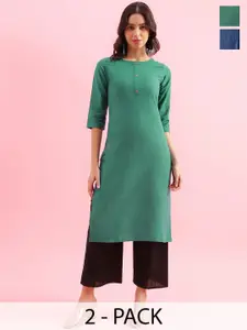 KALINI Selection Of 2 Round Neck Straight Kurtas