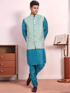Moda Rapido Woven Design Mandarin Collar Straight Kurta With Pyjamas & Nehru Jacket