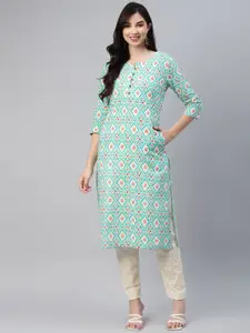 BAESD Ethnic Motifs Printed Round Neck Pure Cotton Straight Kurtas