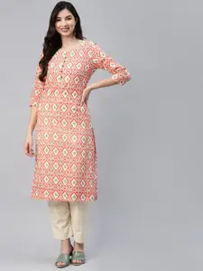 BAESD Geometric Printed Cotton Round Neck Straight Kurta