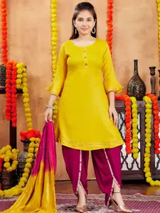 BAESD Girls Round Neck Flared Sleeves Pure Cotton Straight Kurtas