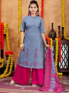 BAESD Girls Floral Printed Mandarin Collar Pure Cotton A-Line Kurta